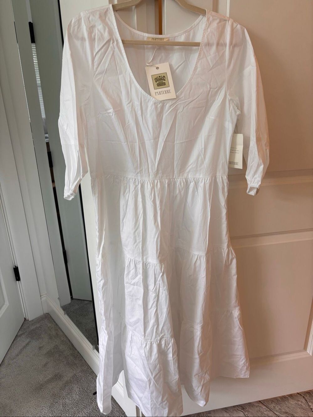 NWT Parterre x Julia Berolzheimer Avery White Tiered Cotton Midi Dress Cottageco - Picture 2 of 10